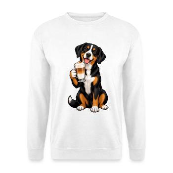 Entlebucher Sennenhund mit Latte Macchiato - Unisex Pullover - Weiß - Vorne - Alina (178cm) & Michal (187cm)