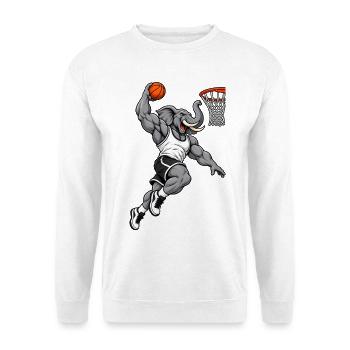 Elefant beim Basketball Slam Dunk - Unisex Pullover - Weiß - Vorne - Alina (178cm) & Michal (187cm)