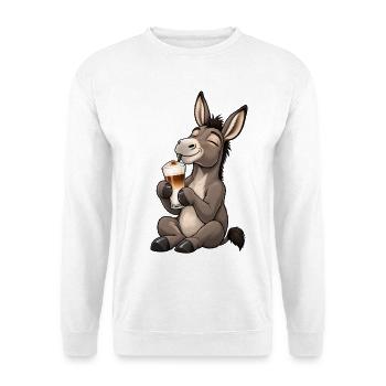 Esel mit Latte Macchiato - Unisex Pullover - Weiß - Vorne - Alina (178cm) & Michal (187cm)