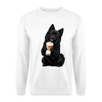 Schipperke mit Latte Macchiato - Unisex Pullover - Weiß - Vorne - Alina (178cm) & Michal (187cm)