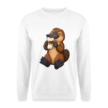 Schnabeltier mit Latte Macchiato - Unisex Pullover - Weiß - Vorne - Alina (178cm) & Michal (187cm)
