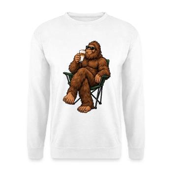 Bigfoot mit Latte Macchiato - Unisex Pullover - Weiß - Vorne - Alina (178cm) & Michal (187cm)