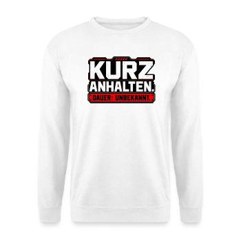 Kurz anhalten. Dauer: unbekannt - Unisex Pullover - Weiß - Vorne - Alina (178cm) & Michal (187cm)