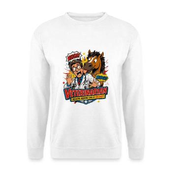 Tierarzt Comicmotiv Pferd & Dr Vet - Unisex Pullover - Weiß - Vorne - Alina (178cm) & Michal (187cm)