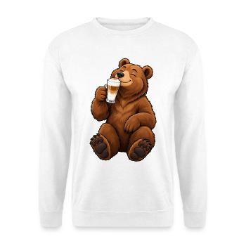 Braunbär mit Latte Macchiato - Unisex Pullover - Weiß - Vorne - Alina (178cm) & Michal (187cm)