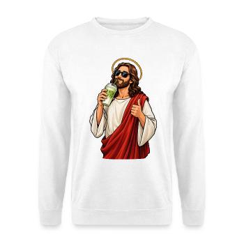 Jesus mit Matcha Latte - Unisex Pullover - Weiß - Vorne - Alina (178cm) & Michal (187cm)