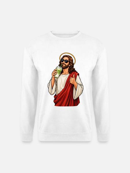 Jesus mit Matcha Latte - Unisex Pullover - Weiß