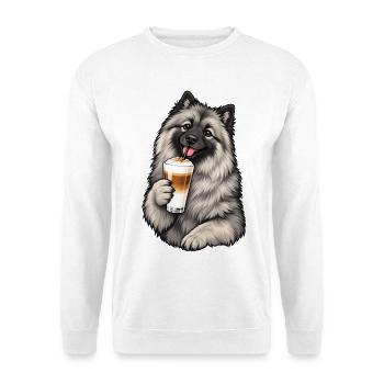 Keeshond mit Latte Macchiato - Unisex Pullover - Weiß - Vorne - Alina (178cm) & Michal (187cm)