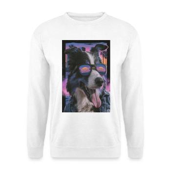 Retro Stil Hund mit Sonnenbrille - Unisex Pullover - Weiß - Vorne - Alina (178cm) & Michal (187cm)