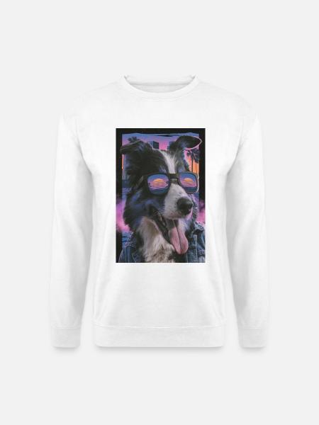 Retro Stil Hund mit Sonnenbrille - Unisex Pullover - Weiß