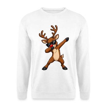 Rentier Dab Dance – Lustiges Weihnachtsmotiv - Unisex Pullover - Weiß - Vorne - Alina (178cm) & Michal (187cm)