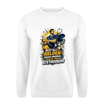 Helden mit Stethoskop - Unisex Pullover - Weiß - Vorne - Alina (178cm) & Michal (187cm)