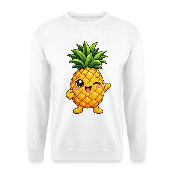Ananas Kawaii Style – Süße Tropenfrucht - Unisex Pullover - Weiß - Vorne - Alina (178cm) & Michal (187cm)