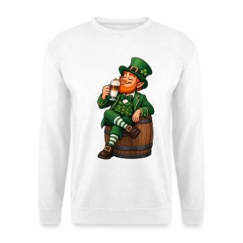 Leprechaun mit Latte Macchiato – Irischer Kaffee - Unisex Pullover - Weiß - Vorne - Alina (178cm) & Michal (187cm)