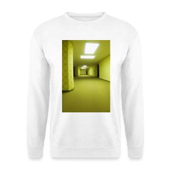 The Backrooms Yellow Wallpaper Print | Creepypasta - Unisex Pullover - Weiß - Vorne - Alina (178cm) & Michal (187cm)