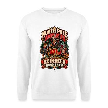 NORDPOL VERSTÄRKT | Rentier-Straßenteam - Unisex Pullover - Weiß - Vorne - Alina (178cm) & Michal (187cm)