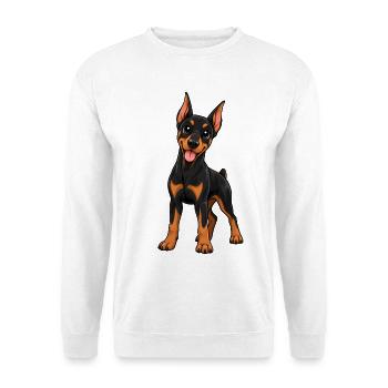 Dobermann Kawaii Style – Süßer eleganter Hund - Unisex Pullover - Weiß - Vorne - Alina (178cm) & Michal (187cm)