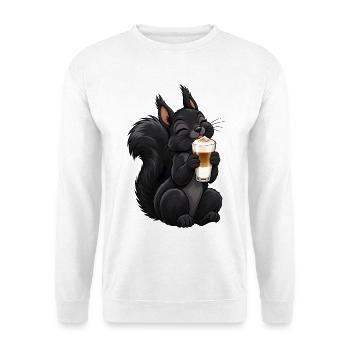 Schwarzes Eichhörnchen mit Latte Macchiato - Unisex Pullover - Weiß - Vorne - Alina (178cm) & Michal (187cm)