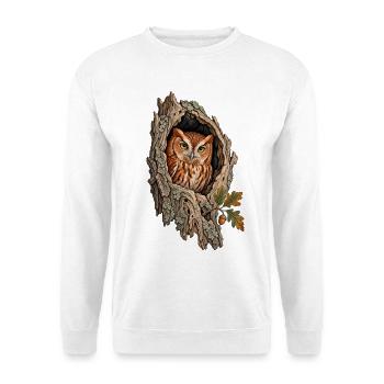 Östliche Kreischeule in einer Eichenhöhle - Unisex Pullover - Weiß - Vorne - Alina (178cm) & Michal (187cm)