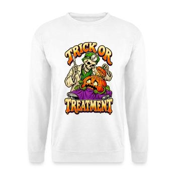 Trick-or-Treatment-Retro-Halloween-Chirurg - Unisex Pullover - Weiß - Vorne - Alina (178cm) & Michal (187cm)