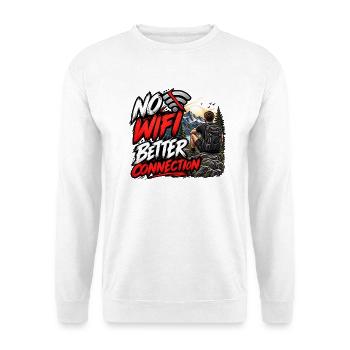 Kein WLAN Bessere Verbindung – Outdoor-Abenteuer - Unisex Pullover - Weiß - Vorne - Alina (178cm) & Michal (187cm)