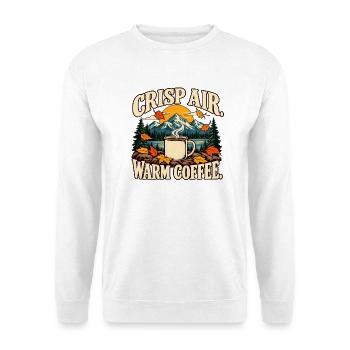 Crisp Air. Warm Coffee. – Outdoor-Kaffeemotiv - Unisex Pullover - Weiß - Vorne - Alina (178cm) & Michal (187cm)