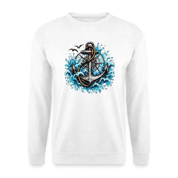 Gezeitenanker mit tosenden Wellen - Unisex Pullover - Weiß - Vorne - Alina (178cm) & Michal (187cm)
