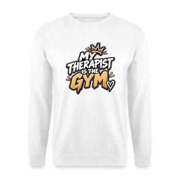 Zitat zur Fitnessstudiotherapie - Unisex Pullover - Weiß - Vorne - Alina (178cm) & Michal (187cm)