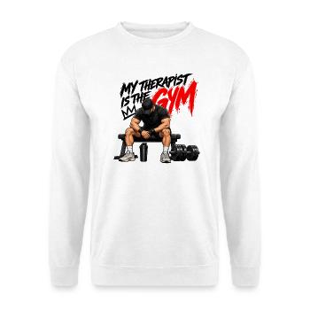 Sportler der Fitnessstudiotherapie - Unisex Pullover - Weiß - Vorne - Alina (178cm) & Michal (187cm)