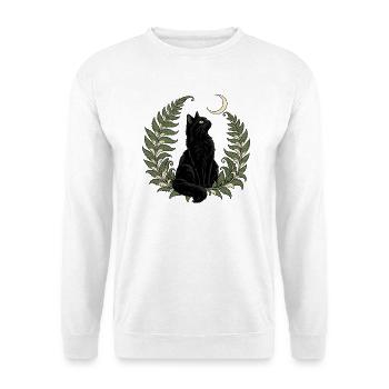 Schwarze Katze mit Farn und Mondsichel - Unisex Pullover - Weiß - Vorne - Alina (178cm) & Michal (187cm)