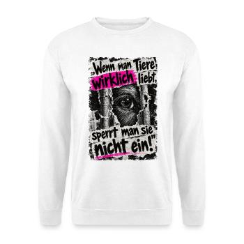 Tiere nicht einsperren - Unisex Pullover - Weiß - Vorne - Alina (178cm) & Michal (187cm)