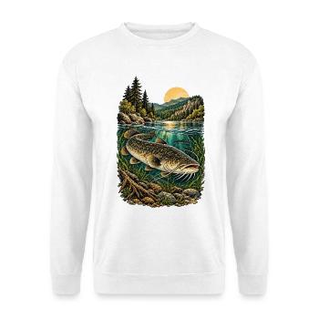 Wels Waller Angeln Welsfischer Geschenk - Unisex Pullover - Weiß - Vorne - Alina (178cm) & Michal (187cm)