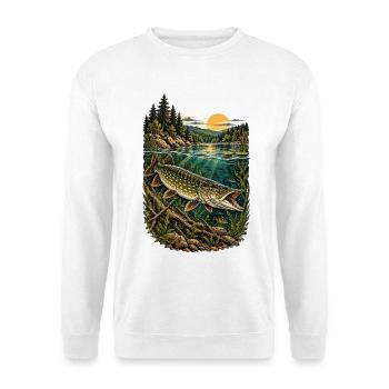 Hecht Raubfisch Angeln Hechtangler Geschenk - Unisex Pullover - Weiß - Vorne - Alina (178cm) & Michal (187cm)