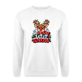 Let It Snow – Rentier mit Weihnachtslichtern - Unisex Pullover - Weiß - Vorne - Alina (178cm) & Michal (187cm)