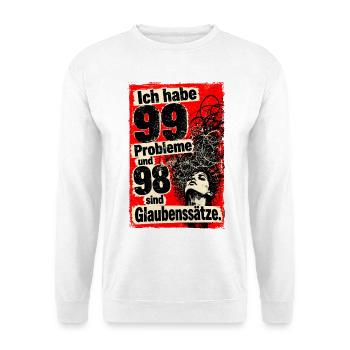 Ich habe 99 Probleme und 98 sind Glaubenssätze. - Unisex Pullover - Weiß - Vorne - Alina (178cm) & Michal (187cm)