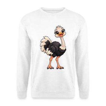 Vogelstrauß Kawaii Style – Süßer Laufvogel - Unisex Pullover - Weiß - Vorne - Alina (178cm) & Michal (187cm)