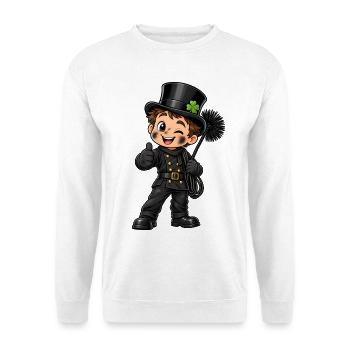 Schornsteinfeger Kawaii Style – Süßer Glücksbringe - Unisex Pullover - Weiß - Vorne - Alina (178cm) & Michal (187cm)