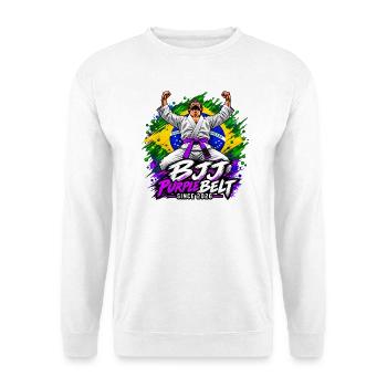 BJJ Lila Gürtel seit 2026 - Unisex Pullover - Weiß - Vorne - Alina (178cm) & Michal (187cm)