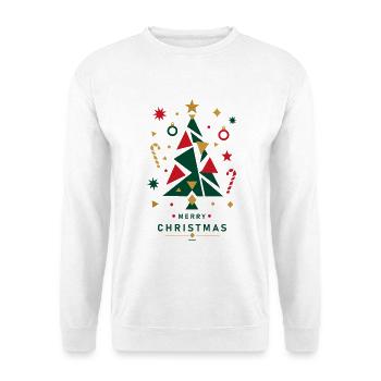 Geometrischer Weihnachtsbaum mit Dekoration - Unisex Pullover - Weiß - Vorne - Alina (178cm) & Michal (187cm)