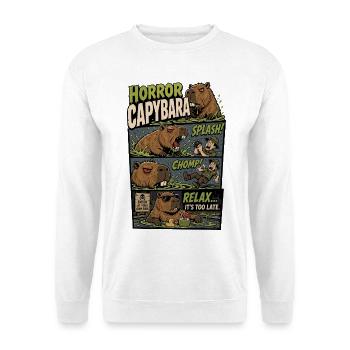 Horror Capybara – Relax It's Too Late Comic - Unisex Pullover - Weiß - Vorne - Alina (178cm) & Michal (187cm)