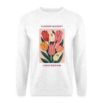 Amsterdam - Flower market - Unisex Pullover - Weiß - Vorne - Alina (178cm) & Michal (187cm)