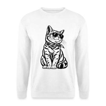 Getigerte Katze mit Sonnenbrille – Biker Style - Unisex Pullover - Weiß - Vorne - Alina (178cm) & Michal (187cm)