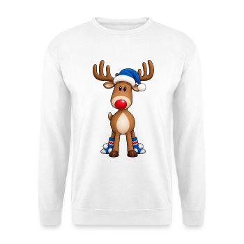 Niedlicher Weihnachtselch – Rentier mit roter Nase - Unisex Pullover - Weiß - Vorne - Alina (178cm) & Michal (187cm)