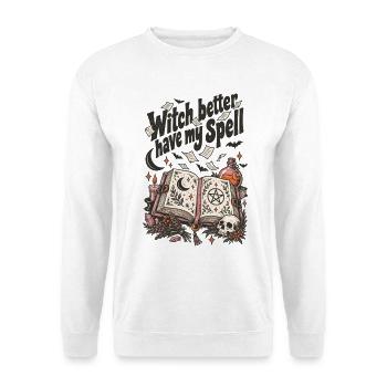Open Spellbook Witch better have my Spell - Unisex Pullover - Weiß - Vorne - Alina (178cm) & Michal (187cm)