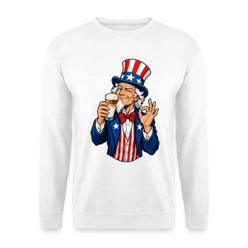 Amerikanischer Patriot mit Latte Macchiato - Unisex Pullover - Weiß - Vorne - Alina (178cm) & Michal (187cm)