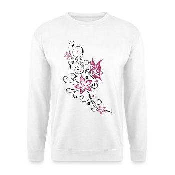 Flowers with filigree floral ornament, butterfly - Unisex Sweatshirt - white - Front