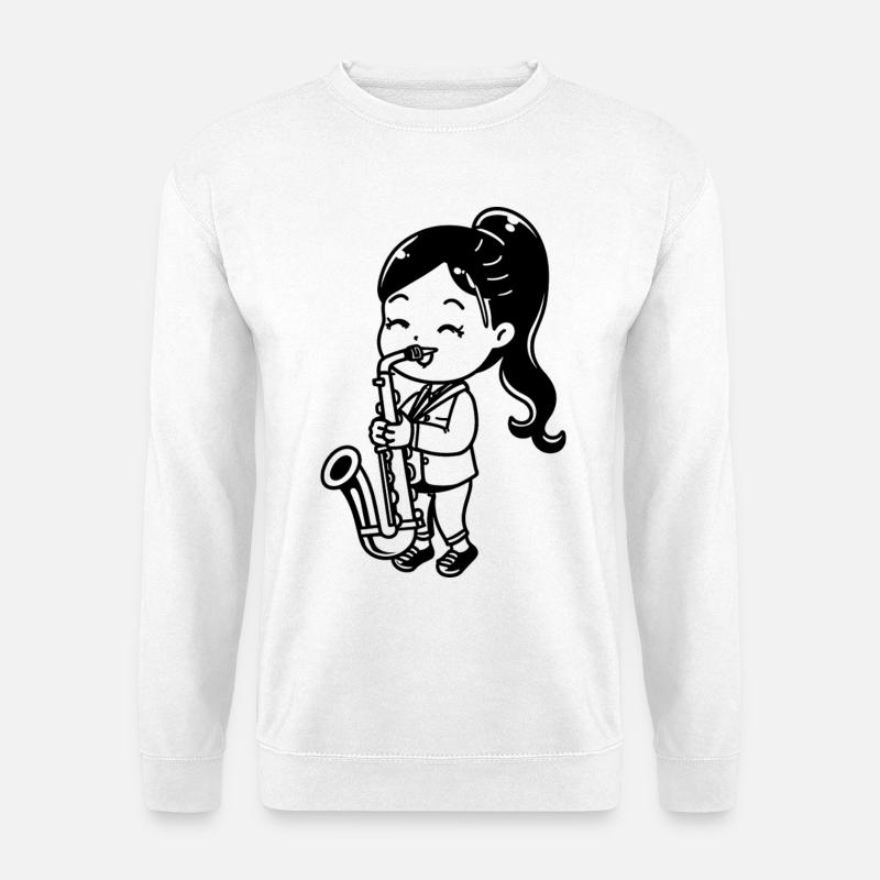 Cartoon Saxophon Mädchen - Unisex Pullover - Weiß