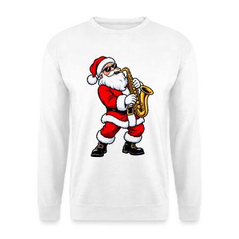 Weihnachtsmann mit Saxophon - Unisex Pullover - Weiß - Vorne - Alina (178cm) & Michal (187cm)