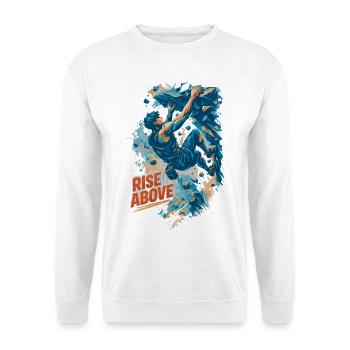 Bouldern Mann Shirt Rise above Klettern - Unisex Pullover - Weiß - Vorne - Alina (178cm) & Michal (187cm)