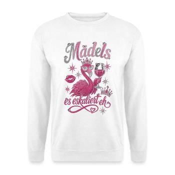 Wein Mädels Es Eskaliert Weinfest - Unisex Pullover - Weiß - Vorne - Alina (178cm) & Michal (187cm)